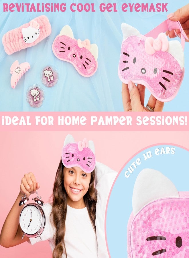 هالو كيتي مجموعة تجميل هيلو كيتي سانريو للنساء والمراهقات مع قناع جل بارد للعين، وعصابة رأس ناعمة للعناية بالبشرة، ومشبك شعر، ووسادات للعين، هدايا كاواي للنساء (هيلو كيتي وردية) - Image 2